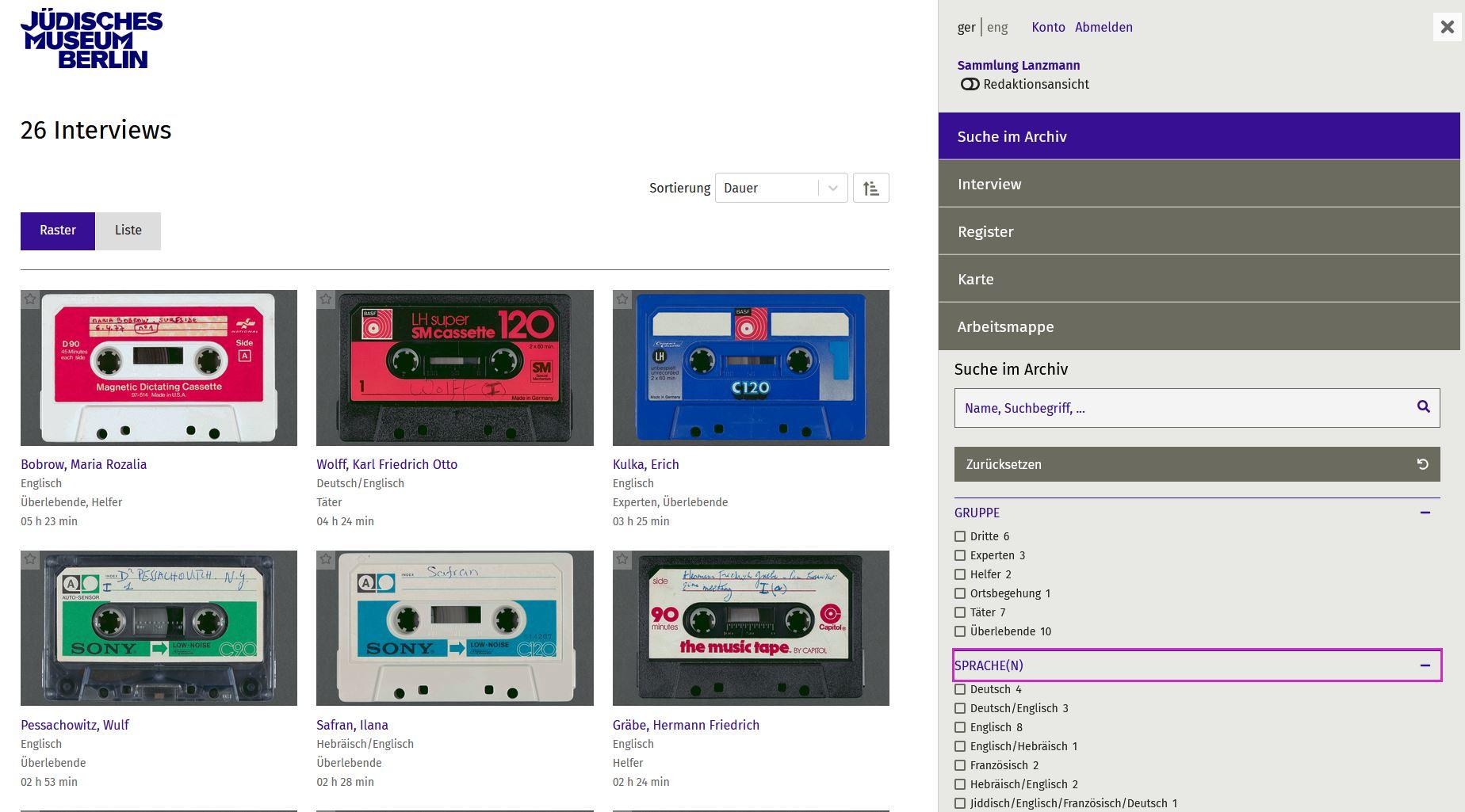 Sammlung Lanzmann in Oral-History.Digital