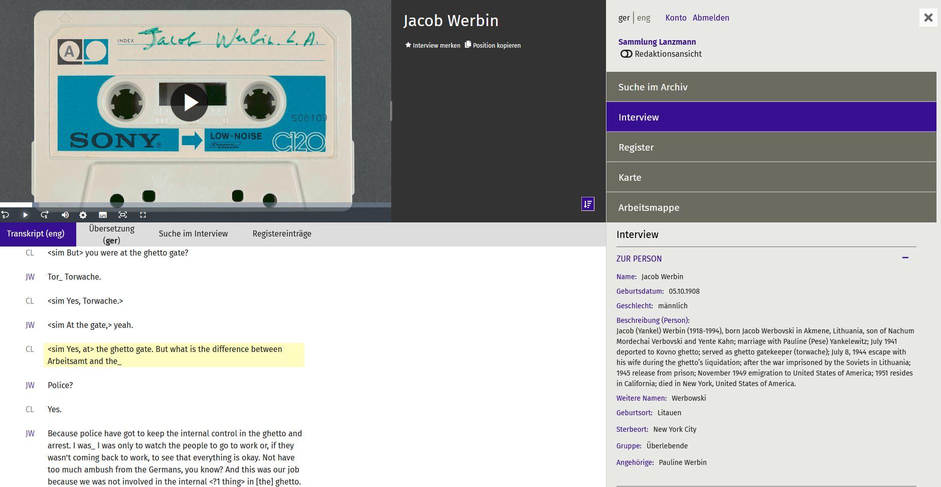 Interview mit Jacob Werbin in Oral-History.Digital